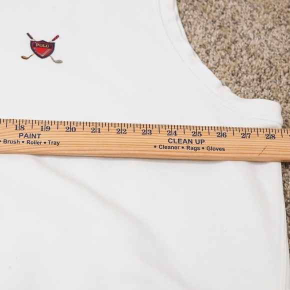 Vintage Polo Ralph Lauren Sweatshirt Vest XXL White V-Neck Golf Crest Preppy - Picture 14 of 15